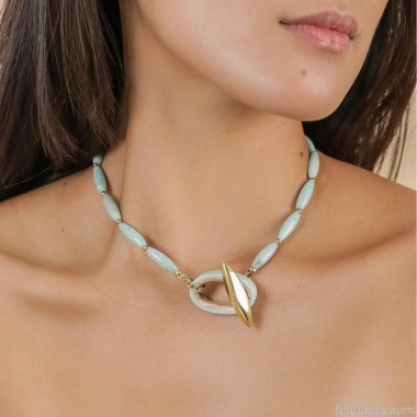 Колье Nature Bijoux, Mississippi, с амазонитом, вставкой из дерева и эмаль, NB25.1-15-43372 бирюзовый